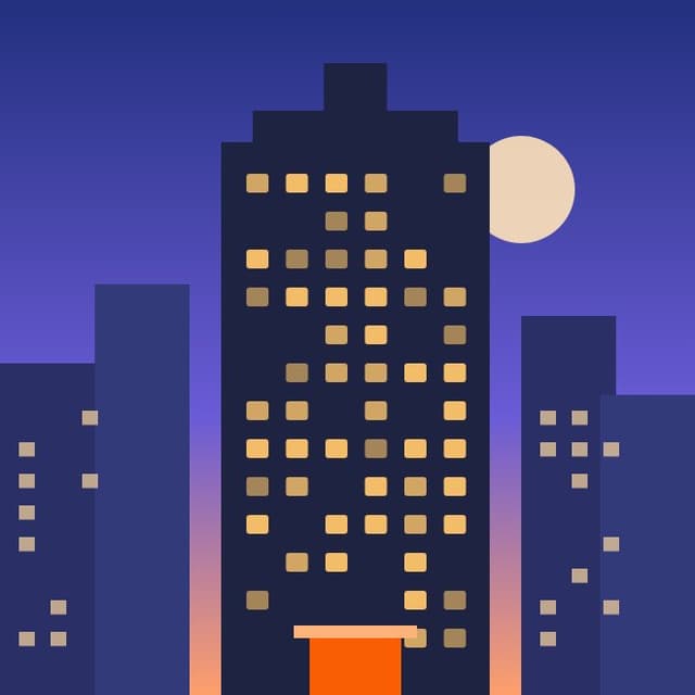 City hotel tower at dusk